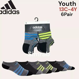 Adidas Climalite No Show Socks Youth 6 Pairs Gray Blue Yellow Size M 13C-4Y New